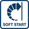 Symbol Bosch Professional Soft Start z zakrzywioną grafiką strzałki.