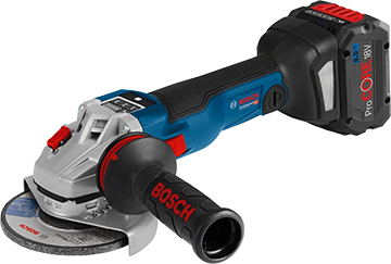 Akumulatorowa szlifierka kątowa Bosch Professional z srebrną obudową.