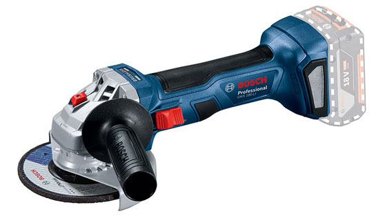 A blue Bosch Professional angle grinder with a black handle.