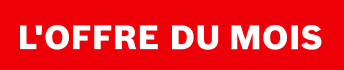 Bannière rouge avec texte blanc : 'OFFRE DU MOIS' sur un fond clair.