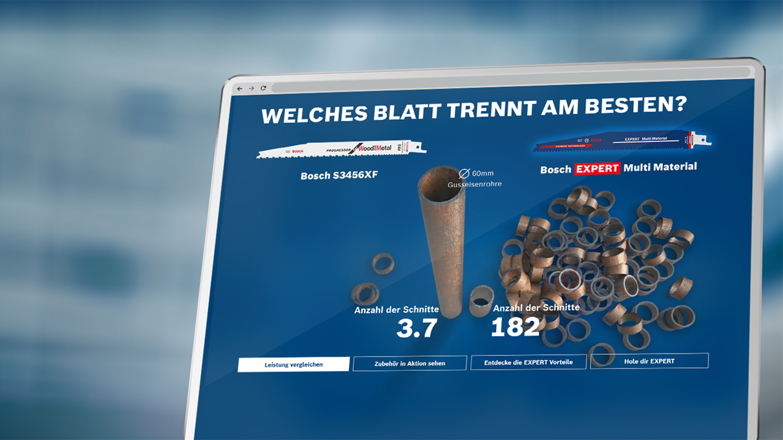 Anzeige von Bosch S3456XF und EXPERT Multi Material, Schnittzahlen dargestellt.