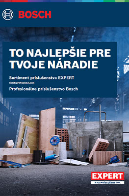 Katalóg Bosch Professional s modrým pozadím, drevené a stavebné materiály v miestnosti.