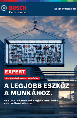 Egy Bosch Professional Expert szerszámbanner egy daru segítségével, városi környezetben van bemutatva.