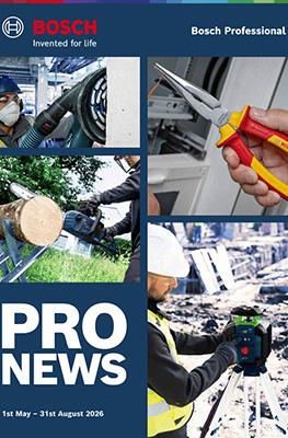 A product image from Bosch Professional, with various tools and construction work in the background.