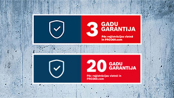 Divi garantijas paziņojumi uz sarkana un zila fona, skaitļi 3 un 20.