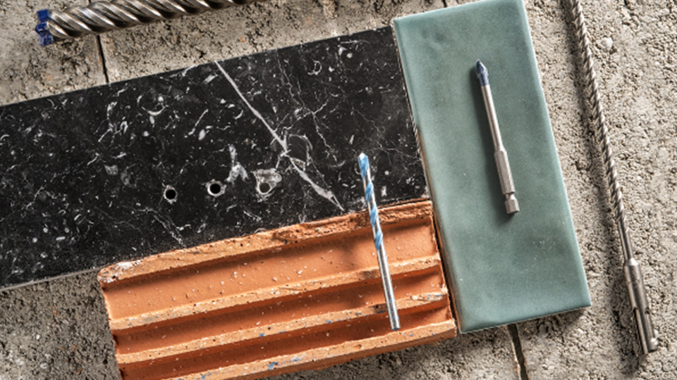 Bosch Professional tools on various materials, including tiles and bricks.