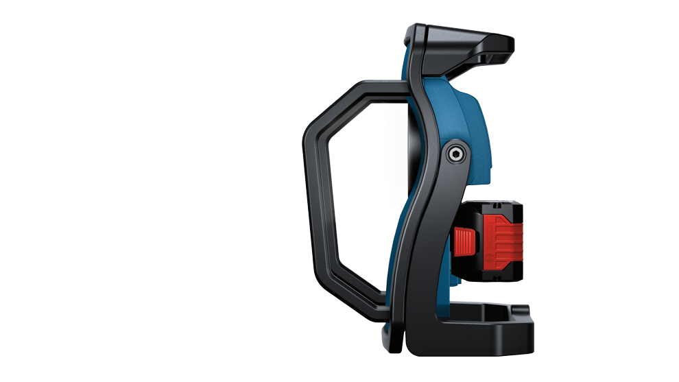 Ένας μπλε ηλεκτρικός καρφωτής Bosch Professional στέκεται στο πλάι σε λευκό φόντο.