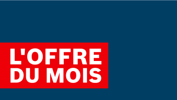 Sur un fond bleu, il est écrit dans une boîte rouge "L'OFFRE DU MOIS" en lettres blanches.