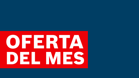 Texto en rojo: "OFERTA DEL MES" sobre un fondo azul oscuro.