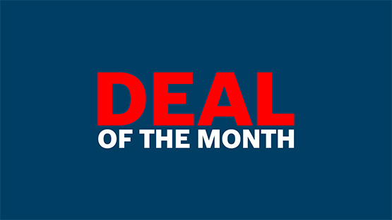Text "DEAL OF THE MONTH" on a blue background.