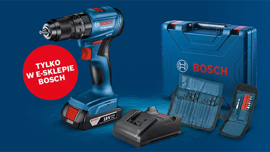 Niebieska wkrętarka akumulatorowa Bosch Professional z ładowarką i akcesoriami.