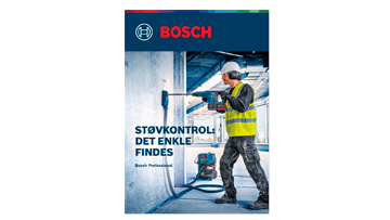 En mand med hjelm og advarselsvest bruger Bosch værktøj på en væg.