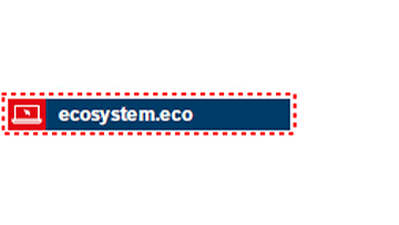 Logo de ecosystem.eco dans un rectangle bleu avec une bordure rouge.