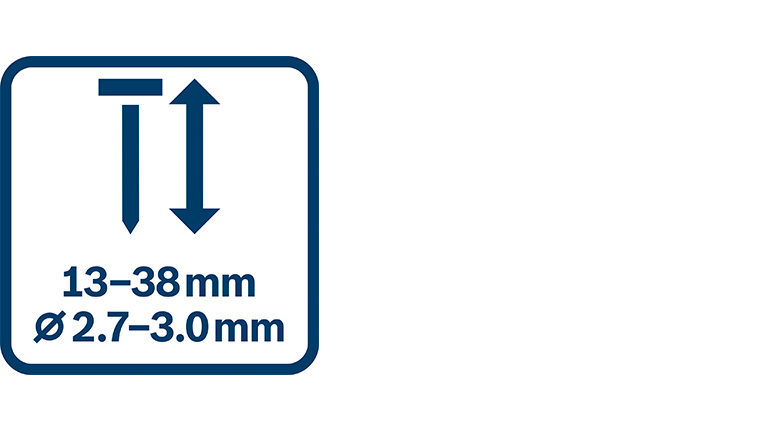 Symbol för spikstorlekar: 13-38mm, diameter 2,7-3,0mm.