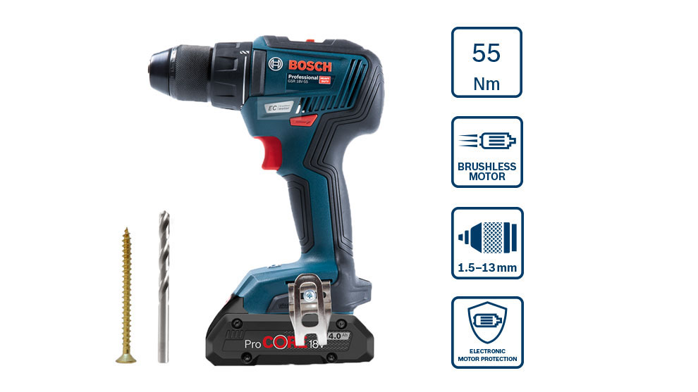 Un visseuse sans fil Bosch Professional avec accessoires sur fond blanc.