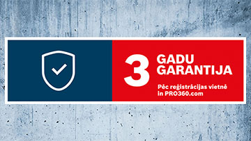 Baneris ar zilu un sarkanu fonu, 3 gadu garantija.