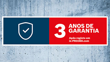 Um banner com fundo azul e vermelho, 3 anos de garantia.
