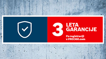 Banner z modro-rdečo ozadjem, 3 leta garancije, logotip.