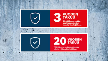 Kaksi takuulippua sinisessä ja punaisessa, joissa on vuosia ja rastin symboleja.