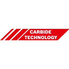Красный знак с надписью "CARBIDE TECHNOLOGY" белыми буквами, современный дизайн.