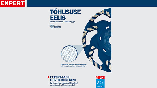 Bosch Expert teemantlõikeplaat sinise pinna ja mesilaste kärje mustriga.