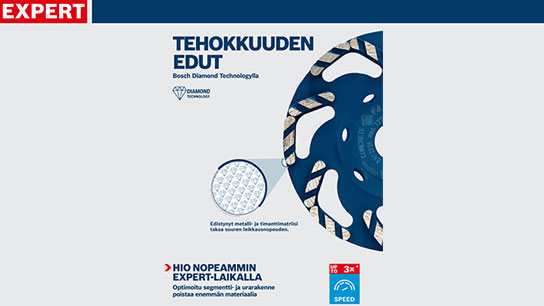 Sininen Boschin timanttileikkuri, jossa on valkoisia segmenttejä pakkauksessa.