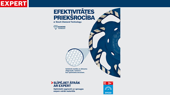 Bosch Expert dimanta griešanas disks zilā krāsā ar griešanas segmentiem.