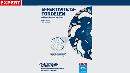 Bosch Expert diamant skive med grafisk informasjon og logo.