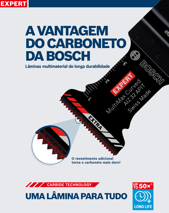 Lâmina preta Bosch Expert Multimax com borda serrilhada, design robusto.