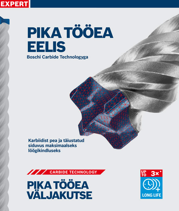 Bosch Professional puuri hõbedase otsaga ja sinise käepidemega valgel taustal.