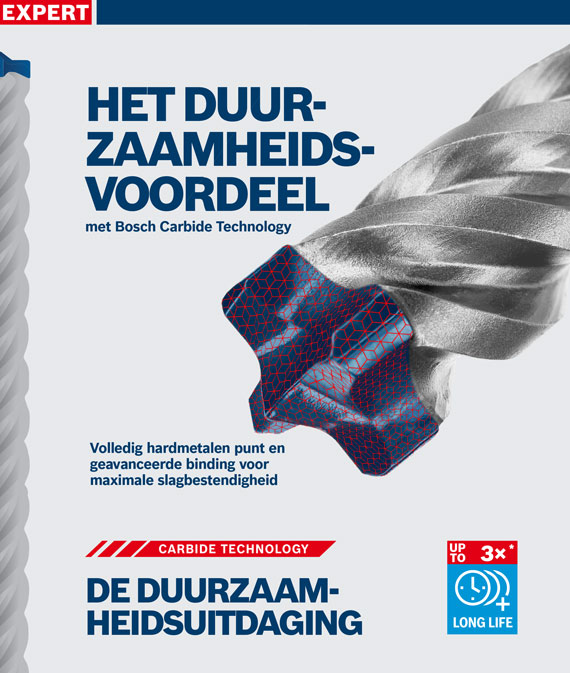 Bosch Expert boor met carbide-technologie, grijs met rood ontwerp.