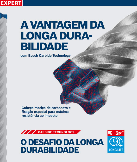Broca Bosch Expert com tecnologia de carboneto em fundo claro.