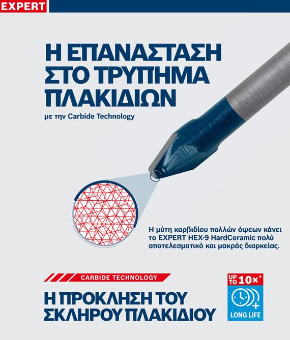 Ένα τρυπάνι Bosch Expert με άκρη από καρβίδιο και γραφικό φόντο.