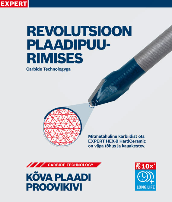 Tööriista lisand sinise otsaga ja karbiiditehnoloogiaga.