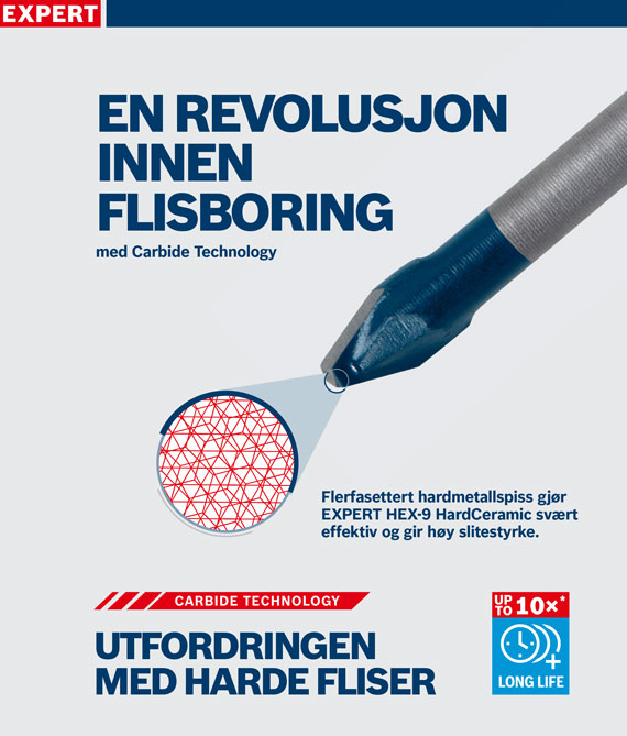 En Bosch Expert flisbor med karbidteknologi på lys bakgrunn.