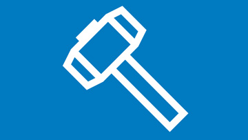 En hvit hammer på blå bakgrunn symboliserer Bosch Professional.