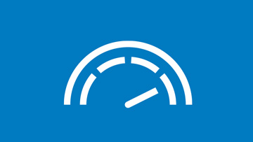 En hvit måleenhet på blå bakgrunn viser en skala.