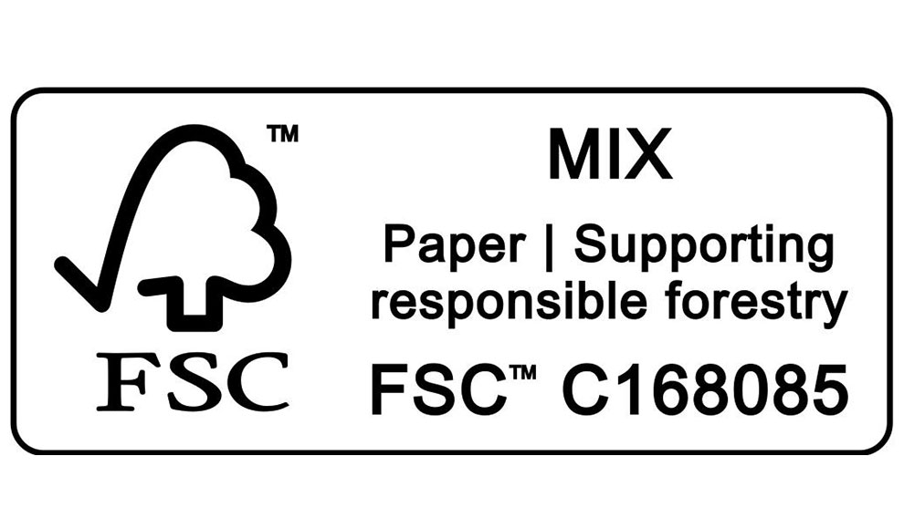 FSC-logotyp med text om ansvarsfullt skogsbruk.