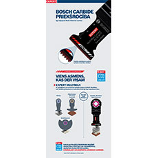 Bosch Professional daudzfunkcionālais rīks ar karbīda zāģa asmeni, uz baltas fona.