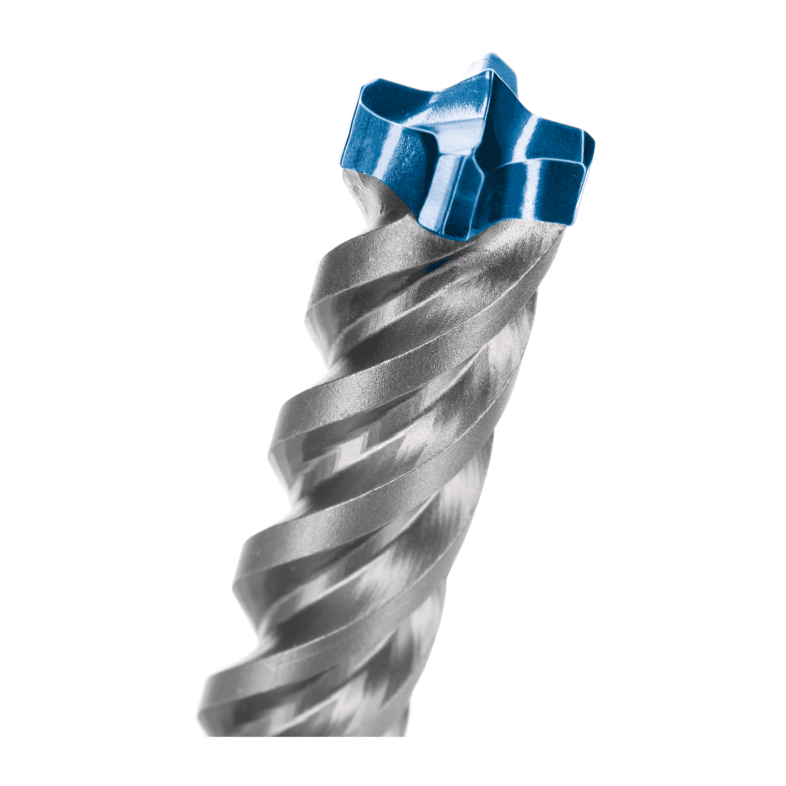 Een Bosch Professional metaalboor met een blauwe kop en een zilveren spiraal.