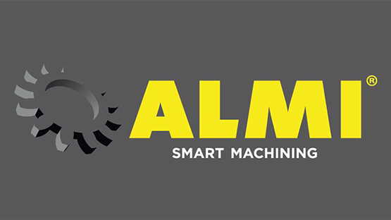 Logo ALMI v žluté a šedé barvě s textem "SMART MACHINING".
