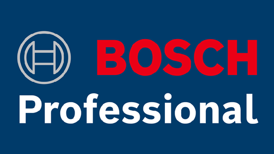 Logo Bosch Professional na modrém pozadí, červené a bílé.