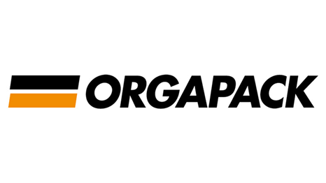Logo Orgapack v černé, žluté a bílé barvě.