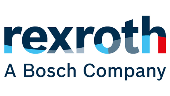 Logo Rexroth, modro-červené, s "A Bosch Company" pod ním.