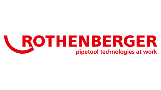 Logo Rothenberger v červené barvě s nápisem "pipetool technologies at work".