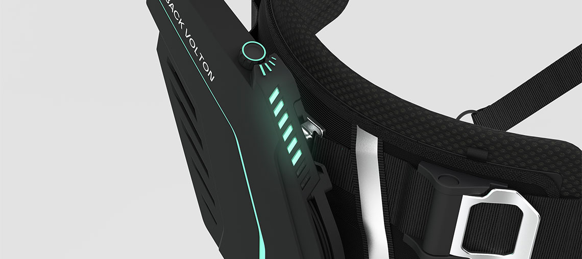 Černý batoh Bosch Professional s baterií a zelenými světly.