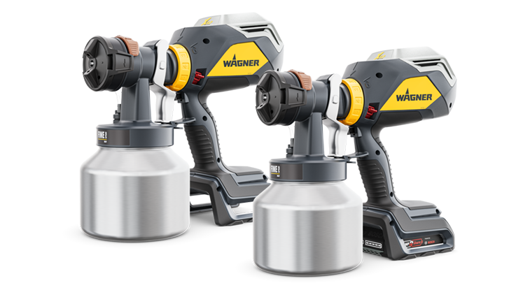 D dvě profesionální stříkací zařízení Wagner se stříbrnými nádobami.