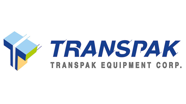 Logo fra Transpak Equipment Corp. i blå og grøn.