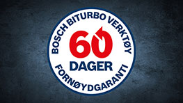Rundt Bosch Biturbo verktøyslogo med 60 dagers tilfredshetsgaranti.