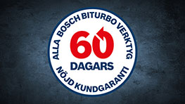 Bosch Biturbo-logotyp med 60 dagars garanti på blå bakgrund.
